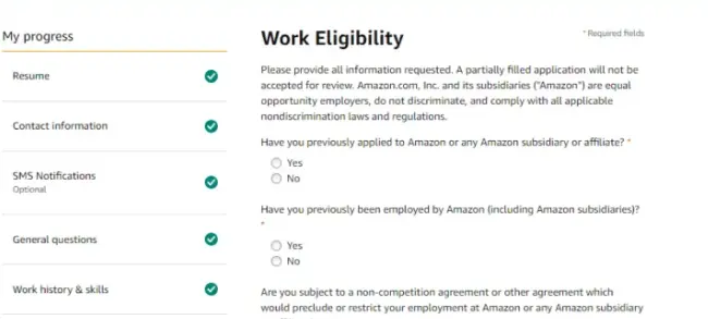 इसके बाद आपको अपनी Work Eligibility के बारे में बताना होगा